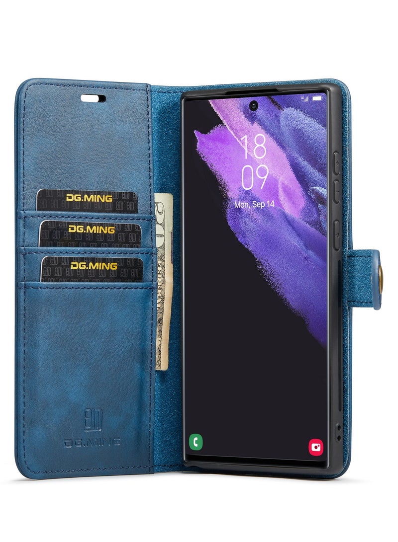 ديجمينغ جراب كيس مي نسيج من سلسله الدجمنيج  لهاتف سامسونج جلاكسي اس 22 الترا جلد مغناطيسي قابل للفصل - ازرق - Image 3