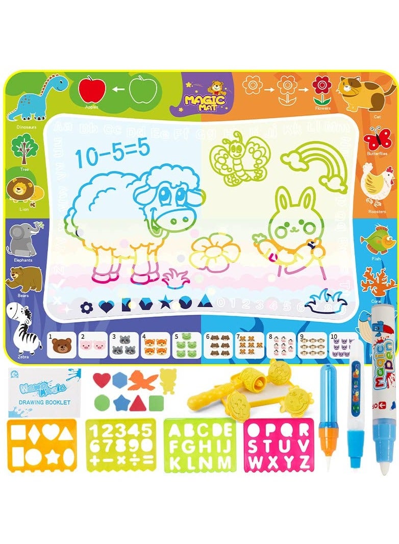 Zikra حصيرة رسم سحرية للأطفال، حصيرة رسم مائية كبيرة 48x36 قابلة لإعادة الاستخدام، حصيرة تعليمية للألوان، ألعاب فنية إبداعية، رسم بدون فوضى للأطفال، للبنات والأولاد من عمر 3-12 سنة - Image 1