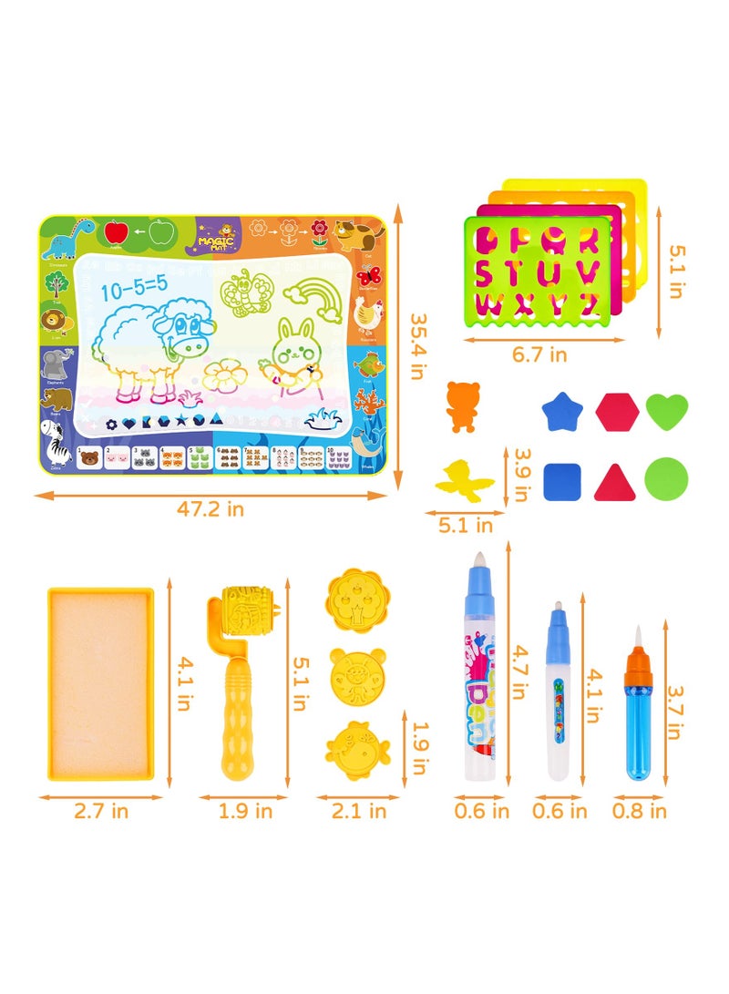 Zikra حصيرة رسم سحرية للأطفال، حصيرة رسم مائية كبيرة 48x36 قابلة لإعادة الاستخدام، حصيرة تعليمية للألوان، ألعاب فنية إبداعية، رسم بدون فوضى للأطفال، للبنات والأولاد من عمر 3-12 سنة - Image 5