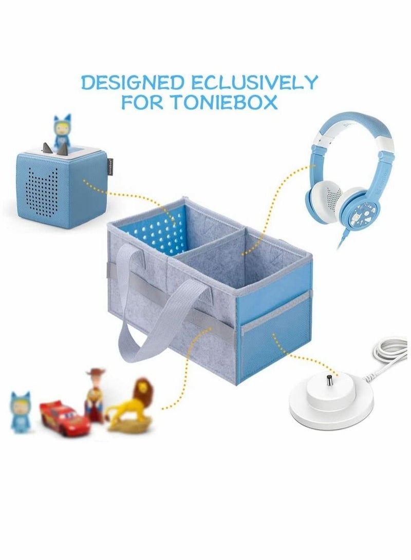 Bag for Toniebox Tasche Kids Starter Set Holds 30 40 Tonies Figures and Audio Carrying Bag with Handle for Toniebox for Toniesbox Accessories Travel Bag for Tonies Audio Characters(Blue grey) - Image 4