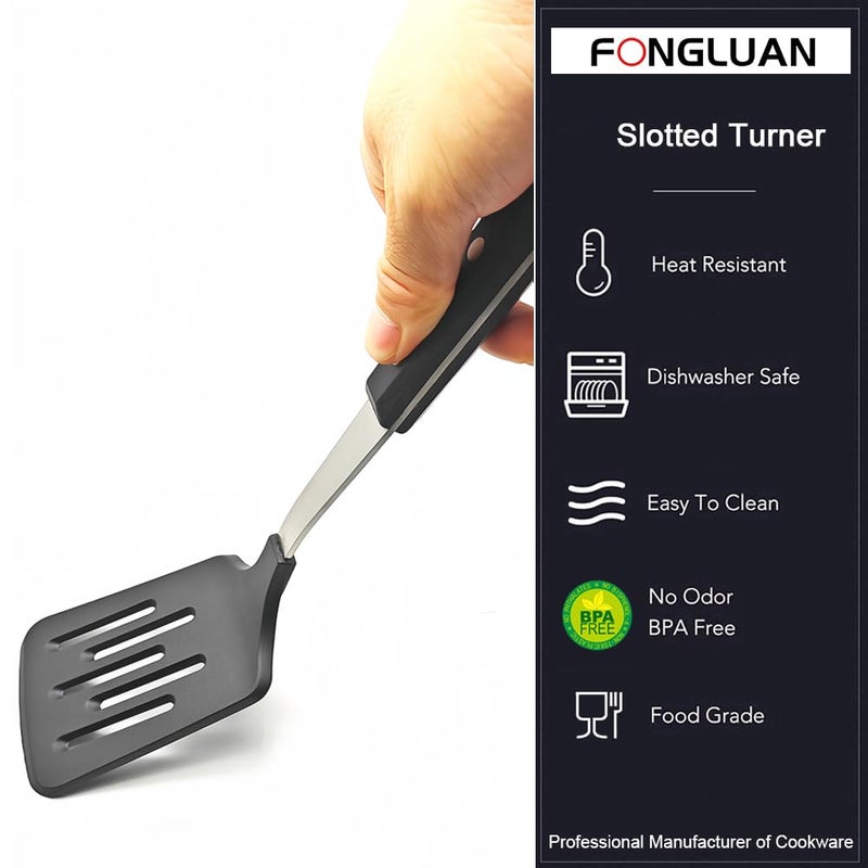 FONGLUAN Stainless Steel Cooking Slotted Turner With Heat-resistant BPA-free nylon head Safe for Non-Stick Cookware POM Handles Heavy Duty Kitchen Spatulas For Serving - Image 5