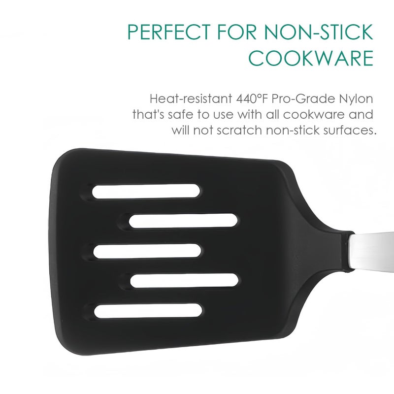 FONGLUAN Stainless Steel Cooking Slotted Turner With Heat-resistant BPA-free nylon head Safe for Non-Stick Cookware POM Handles Heavy Duty Kitchen Spatulas For Serving - Image 3