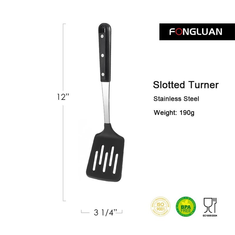 FONGLUAN Stainless Steel Cooking Slotted Turner With Heat-resistant BPA-free nylon head Safe for Non-Stick Cookware POM Handles Heavy Duty Kitchen Spatulas For Serving - Image 2