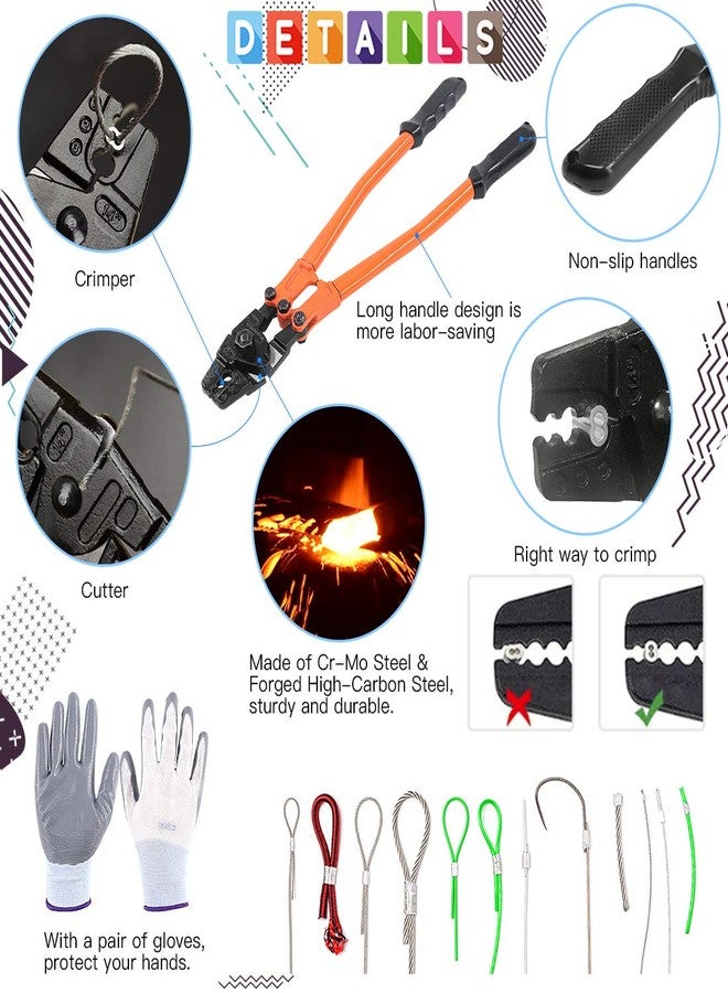 غلاركس أداة ضغط حبل سلكي Glarks 132 قطعة بطول 14 بوصة، مقاسات 1/16، 5/64، 3/32، 7/64، 1/8 بوصة مع أطراف ضغط حبل سلكي، ومشابك كابلات من الفولاذ المقاوم للصدأ وقفازات مضادة للقطع - Image 5