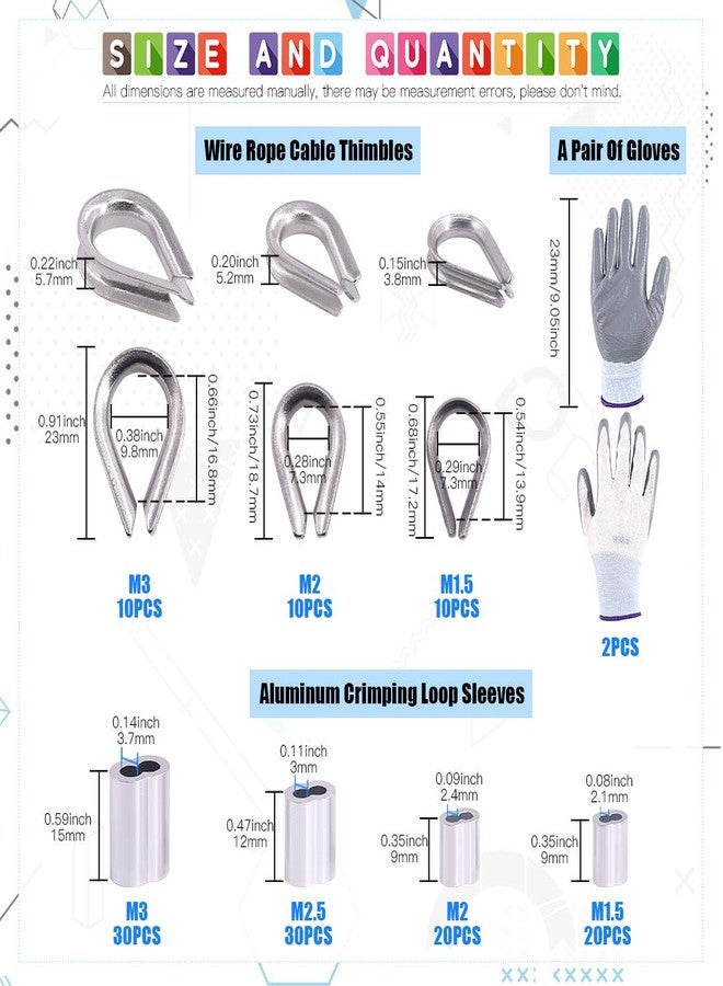 غلاركس أداة ضغط حبل سلكي Glarks 132 قطعة بطول 14 بوصة، مقاسات 1/16، 5/64، 3/32، 7/64، 1/8 بوصة مع أطراف ضغط حبل سلكي، ومشابك كابلات من الفولاذ المقاوم للصدأ وقفازات مضادة للقطع - Image 3