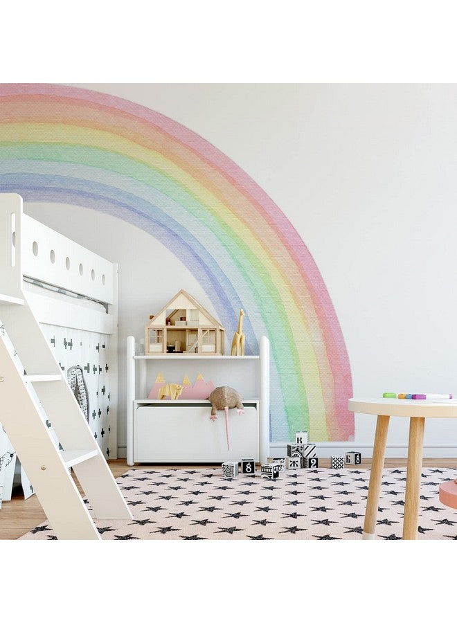 FUNLIFE Fabric Peel And Stick Large Rainbow Wall Mural Stickers For Girls Precut Pastel Half Watercolor Rainbow Wall Sticker Decals For Kids Bedroom Living Room Playroom 78.74" X 70.87" - Image 5