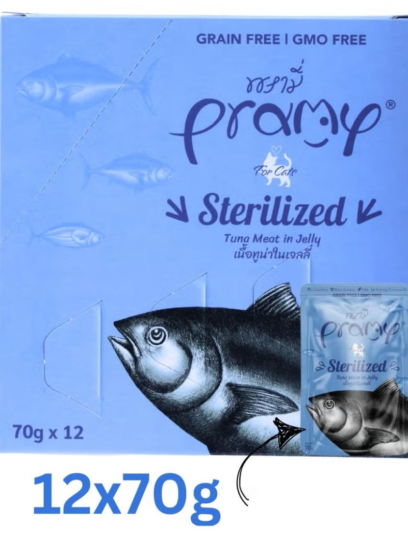 Pramy Cat Wet Food With Tuna In Jelly Flavor For Sterilized Cats - 12x70g - Specially Formulated for Sterilized Cats – Supports Weight & Urinary Health - Image 1