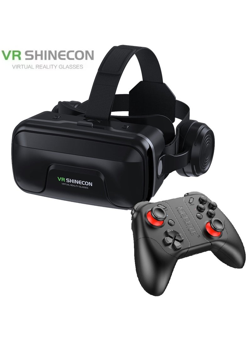 general Classic VR Goggles VR SHINECON 3D Virtual Reality Glasses+ Controller Bluetooth Headset Version VR Glasses for TV, Movies & Video Games Compatible with iOS & Android Smartphone Within 5.5-7.2 inch Screen Phone Eye Protected Soft & Comfortable Adjustable Distance IMAX Giant Screen/Optical Lenses/Panoramic Roaming/ Immersive Games - Image 1
