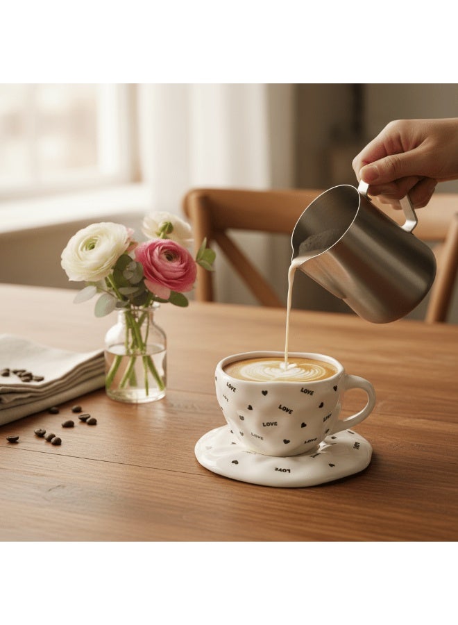 AKDC Elegant White Ceramic Cup & Saucer Set with Romantic Love Text Print, Stylish Coffee & Tea Cup 200ml - Image 2