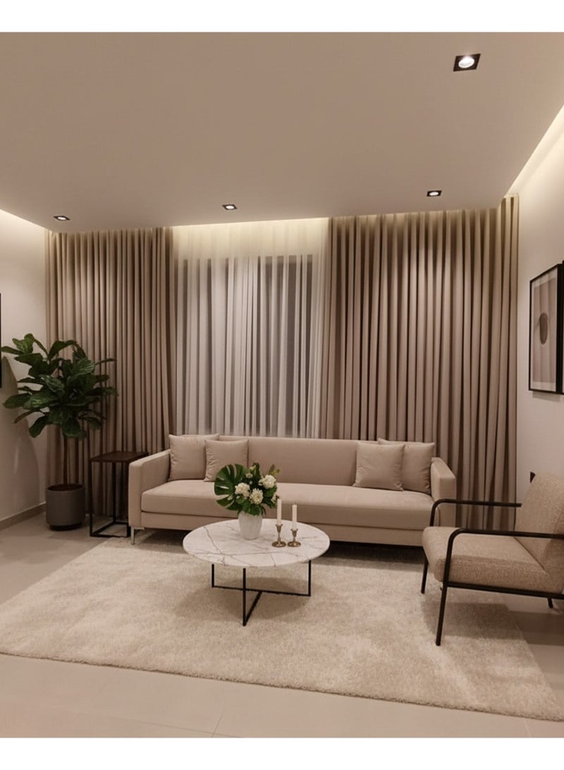 Elegant beige wavy curtain, Various sizes  length, includes tracks and accessories, featuring two layers — sheer chiffon and 100% blackout fabric for full light control and privacy. - Image 1