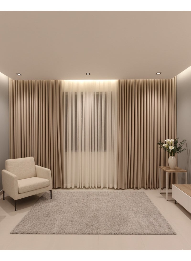 Elegant beige wavy curtain, Various sizes  length, includes tracks and accessories, featuring two layers — sheer chiffon and 100% blackout fabric for full light control and privacy. - Image 3