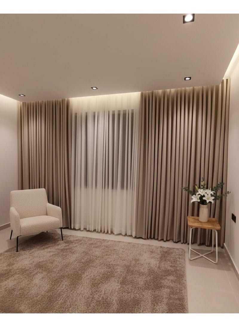 Elegant beige wavy curtain, Various sizes  length, includes tracks and accessories, featuring two layers — sheer chiffon and 100% blackout fabric for full light control and privacy. - Image 4