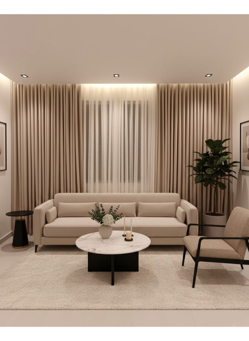 Elegant beige wavy curtain, Various sizes  length, includes tracks and accessories, featuring two layers — sheer chiffon and 100% blackout fabric for full light control and privacy. - Image 2