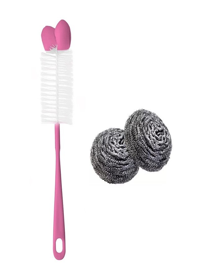 DOMUM Baby Bottle Brush & 2pcs Steel Scrub Pad for Cleaning Baby Bottle & Utensils - Combo Pack. - Image 1