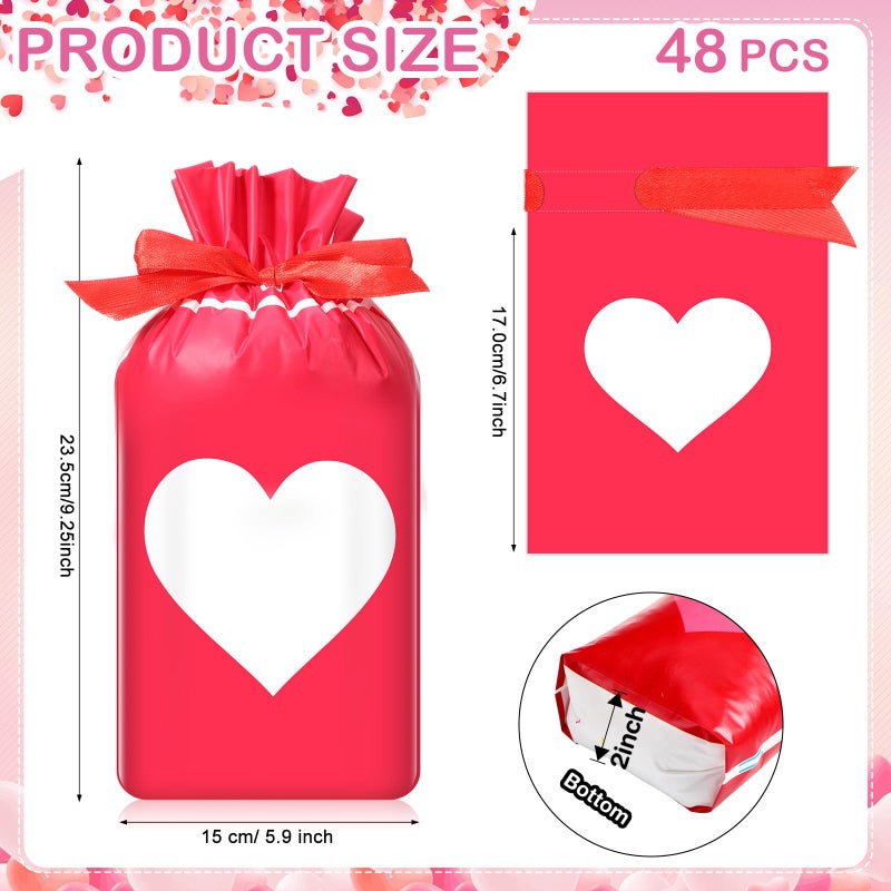 Capoda 48 Pcs Valentines Day Treat Bags Drawstring Candy Bags Valentine Heart Shaped Gift Bag Pouch for Valentine's Day Classroom Exchange Gifts Wedding Party Favor Supplies (Cute) - Image 2