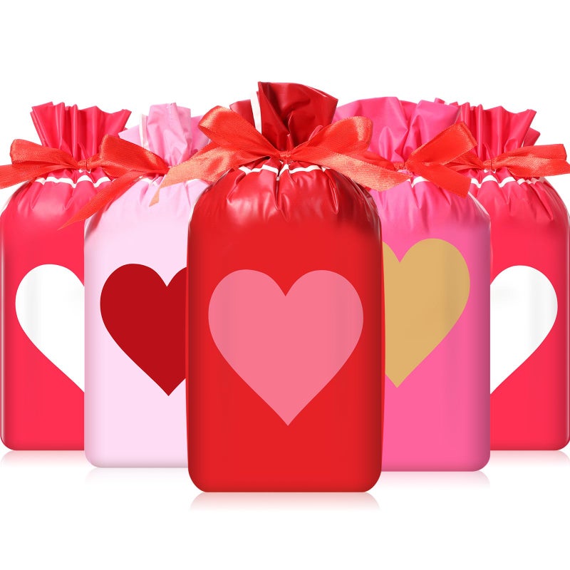 Capoda 48 Pcs Valentines Day Treat Bags Drawstring Candy Bags Valentine Heart Shaped Gift Bag Pouch for Valentine's Day Classroom Exchange Gifts Wedding Party Favor Supplies (Cute) - Image 1