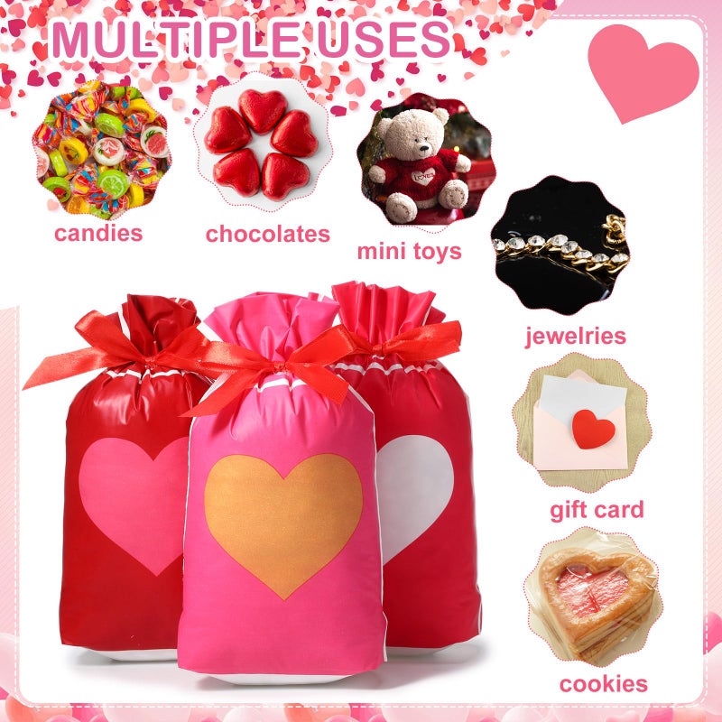 Capoda 48 Pcs Valentines Day Treat Bags Drawstring Candy Bags Valentine Heart Shaped Gift Bag Pouch for Valentine's Day Classroom Exchange Gifts Wedding Party Favor Supplies (Cute) - Image 4