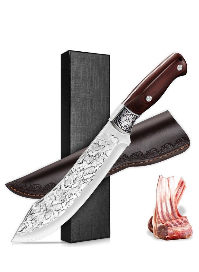 Osowake Meat Knife Boning Knife for Meat Cutting, Professional Chef Deboning Knife, Butcher Trimming Fillet Knife for Meat Fish, Full Tang Wood Handle Knife for Kitchen, BBQ (Curved-6.7'') - Image 1