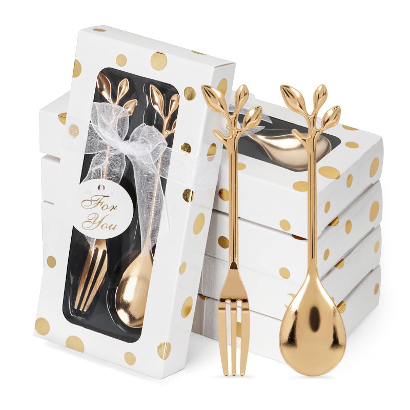 32 Pcs 16 Packs Tea Party Favors  Perfect Souvenir for Any Occasion Includes 16 Teaspoons with 16 Forks for Wedding Bridal  Baby Shower Gifts for Guests Leaf