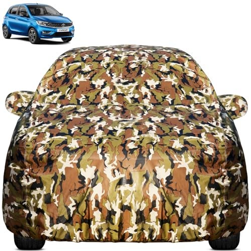 Pivalo Car Body Cover for Tata Tiago All Model & Years (2016-2026) 100% Waterproof with Mirror Pockets, Triple Stitched Dustproof Heat Resistant UV Protection (Military/Jungle/Camouflage) - Image 1