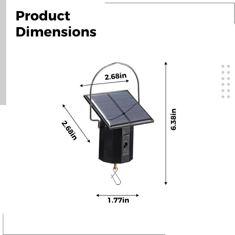 Solar Powered Revolving Wind Spinner Motor, Decorative Motor for Wind Chimes, Hanging Garden Spinners, 6.4 X 1.8 in, Large Load Capacity, One-Button Switch, Black - Image 2