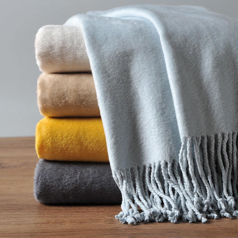 EP Mode Fringed Mulberry Silk Throw Blanket for Sofa (Baby Blue) - Image 1