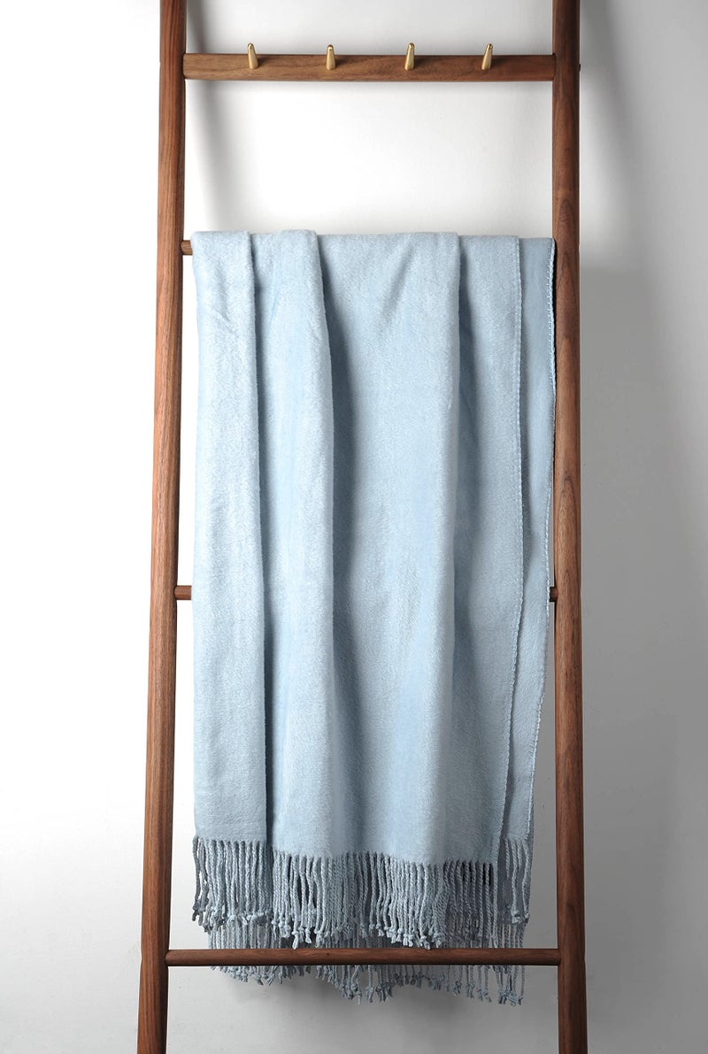 EP Mode Fringed Mulberry Silk Throw Blanket for Sofa (Baby Blue) - Image 2
