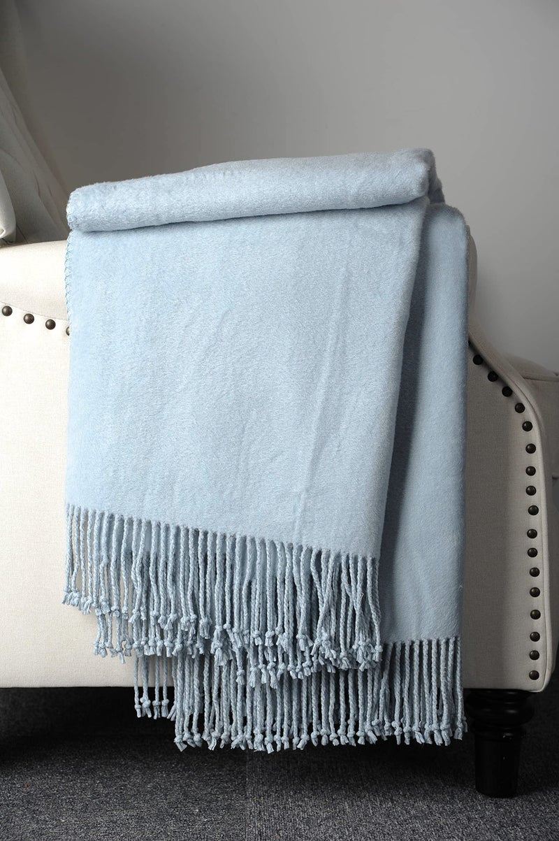 EP Mode Fringed Mulberry Silk Throw Blanket for Sofa (Baby Blue) - Image 4