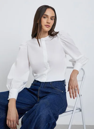 ستايلي بلوزة سادة بأكمام بالون