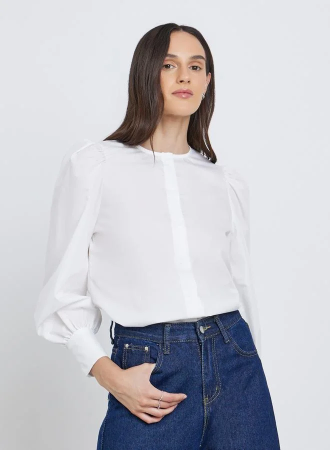 ستايلي بلوزة سادة بأكمام بالون