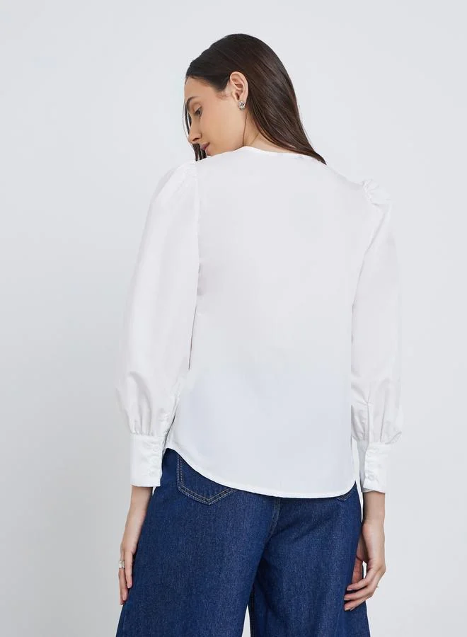 ستايلي بلوزة سادة بأكمام بالون