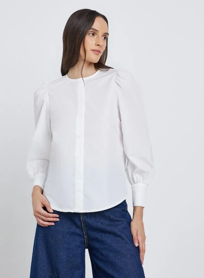Styli Styli Solid Balloon Sleeve Buttoned Blouse