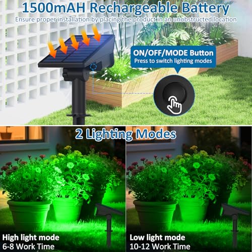 T-SUNUS Green Solar Spot Lights Outdoor Landscape Spotlights 2 Pack Dusk to Dawn Waterproof IP65 for St Patricks Day Halloween Christmas Accent Uplighting for Tree Yard Statue Graveyard Driveway Flag - Image 2