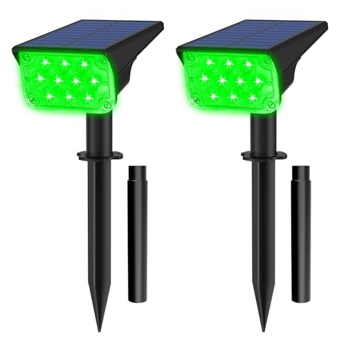 T-SUNUS Green Solar Spot Lights Outdoor Landscape Spotlights 2 Pack Dusk to Dawn Waterproof IP65 for St Patricks Day Halloween Christmas Accent Uplighting for Tree Yard Statue Graveyard Driveway Flag - Image 1
