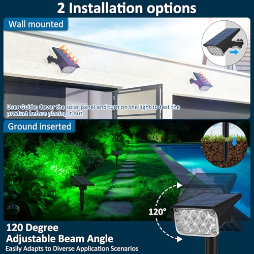 T-SUNUS Green Solar Spot Lights Outdoor Landscape Spotlights 2 Pack Dusk to Dawn Waterproof IP65 for St Patricks Day Halloween Christmas Accent Uplighting for Tree Yard Statue Graveyard Driveway Flag - Image 4