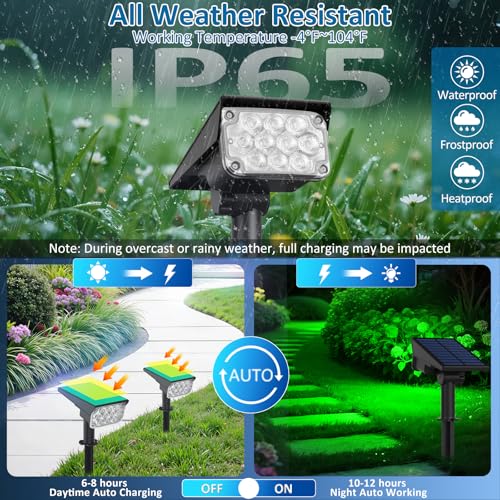 T-SUNUS Green Solar Spot Lights Outdoor Landscape Spotlights 2 Pack Dusk to Dawn Waterproof IP65 for St Patricks Day Halloween Christmas Accent Uplighting for Tree Yard Statue Graveyard Driveway Flag - Image 3