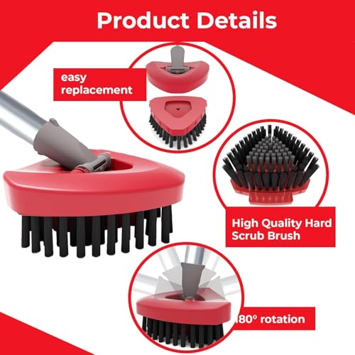 Bublador Spin Mop Scrub Brush Replacement Head and Base Compatible with O-Cedar RinseClean 2 Tank System, Floor Scrubber Brush Triangle Hard Bristle Cleaning Brush for Bathroom Kitchen Pool, Garage, Patio - Image 3