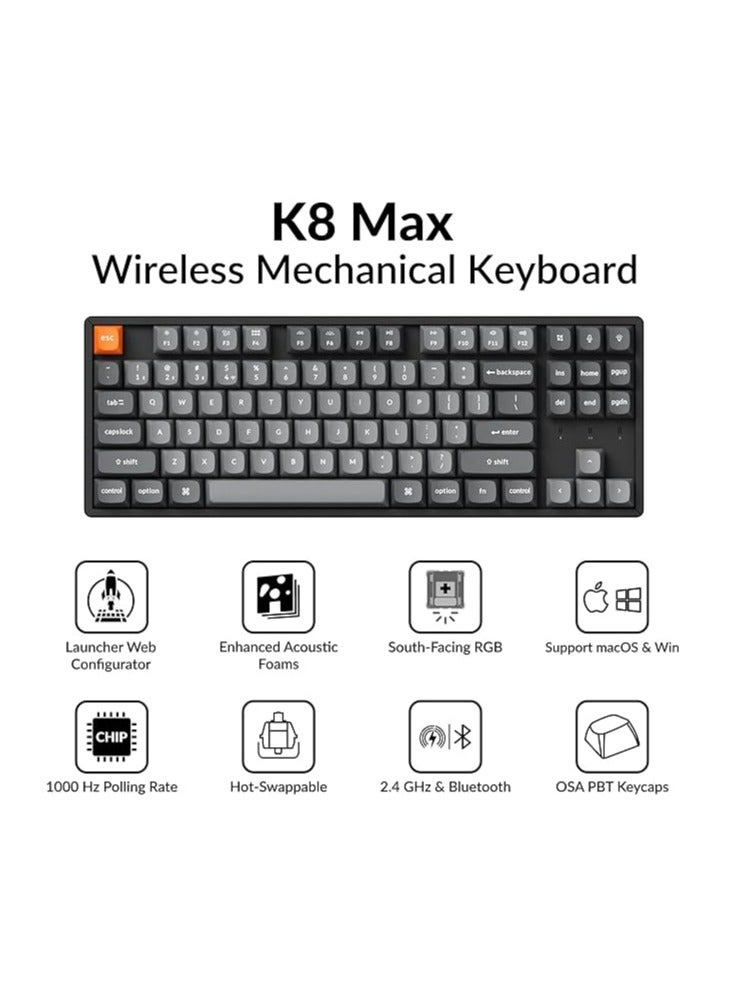 Keychron Keychron K8 Max TKL Wireless Mechanical Keyboard, QMK 2.4 GHz/Bluetooth 5.1/Wired with Aluminum Frame, RGB Backlit Hot-Swappable Programmable Keychron Super Red Switch for Mac Windows Linux - Image 2