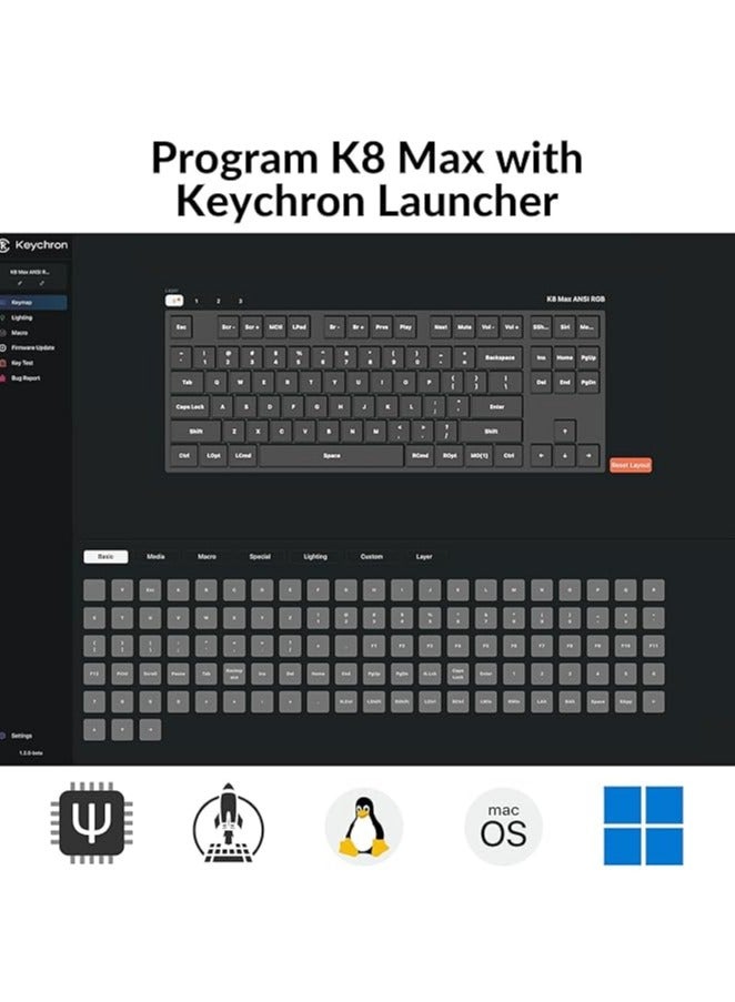 Keychron Keychron K8 Max TKL Wireless Mechanical Keyboard, QMK 2.4 GHz/Bluetooth 5.1/Wired with Aluminum Frame, RGB Backlit Hot-Swappable Programmable Keychron Super Red Switch for Mac Windows Linux - Image 3