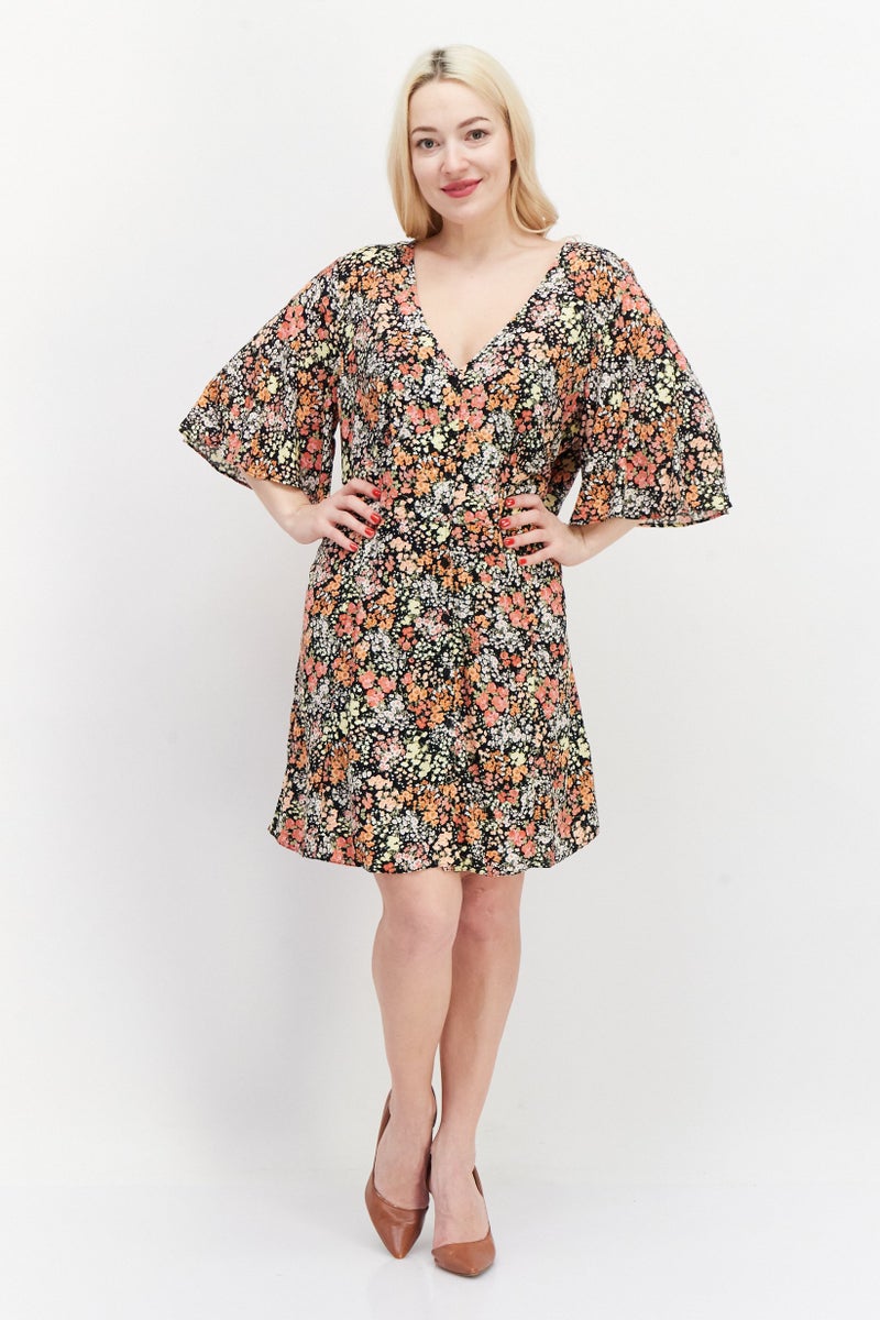 Miss Selfridge Women Floral Printed  Mini Party Dress, Black Combo - Image 1