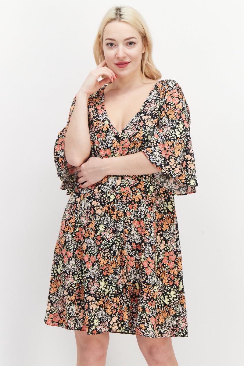 Miss Selfridge Women Floral Printed  Mini Party Dress, Black Combo - Image 4