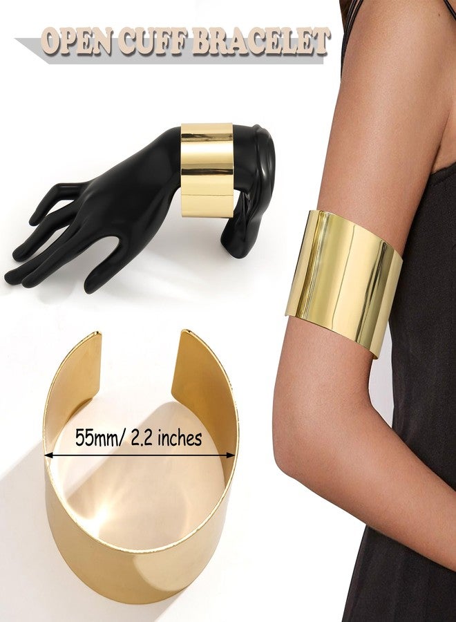 EIELO 2 Pcs Golden Cuff Bangle Bracelet for Women Open Wrist Cuff Wrap Bracelet - Image 5