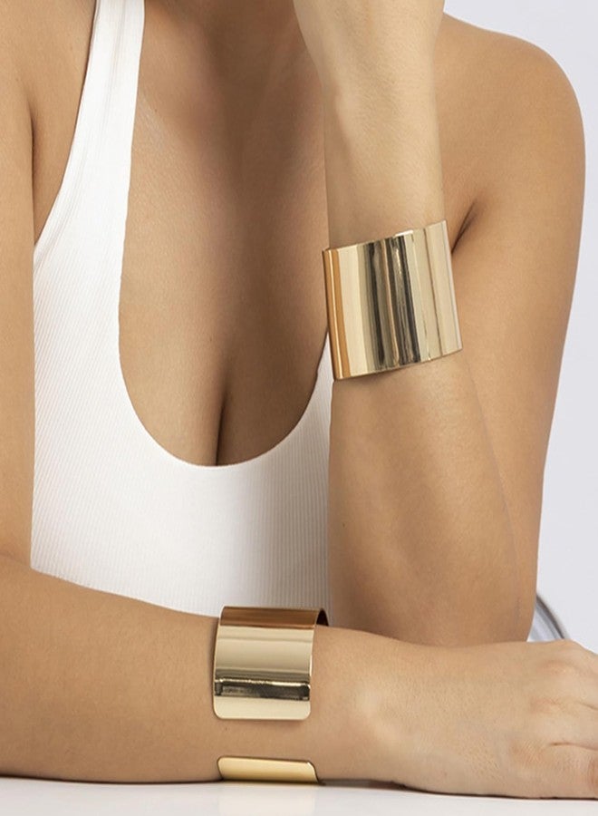 EIELO 2 Pcs Golden Cuff Bangle Bracelet for Women Open Wrist Cuff Wrap Bracelet - Image 2