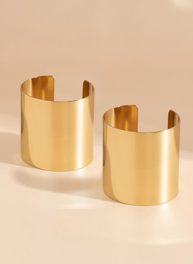 EIELO 2 Pcs Golden Cuff Bangle Bracelet for Women Open Wrist Cuff Wrap Bracelet - Image 4