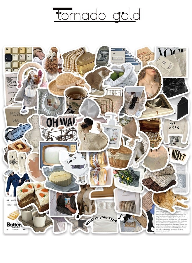 tornado gold 63 PCS Artistic Korean Ins Style Stickers, Laptop Ledger Water Cup Ipad Phone Case Decoration Waterproof Stickers Graffiti Stickers  - Image 1
