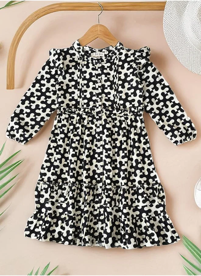 بيلا مودا Bella Moda Printed Ruffled Detail Knee-Length Dress