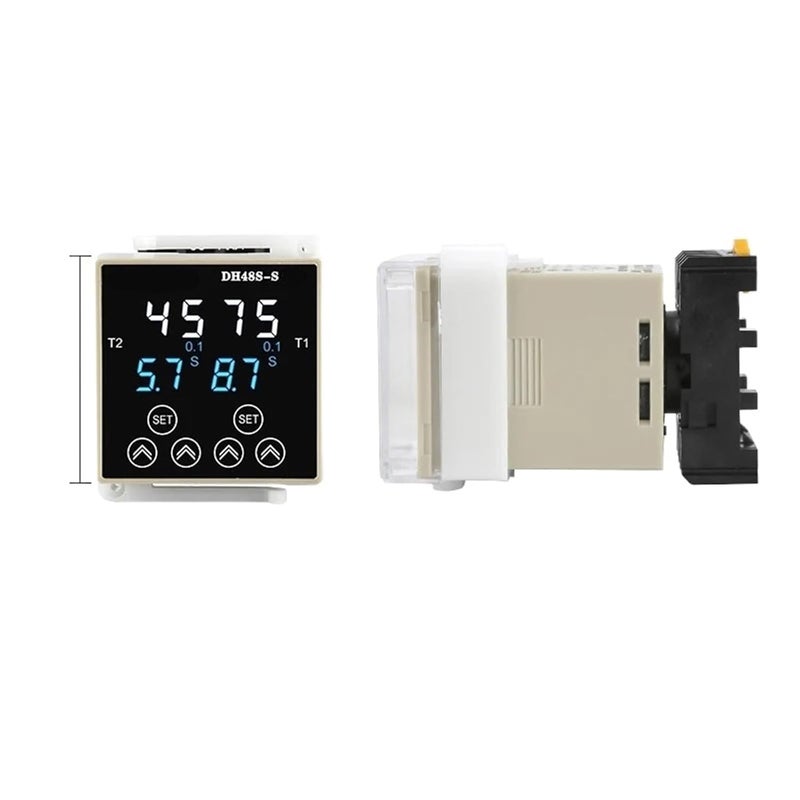 مرحل توقيت رقمي DH48S-S/1Z/2Z قابل للبرمجة تأخير دوري AC220V AC380V DC24V DC12V مع قاعدة مقبس 8 دبوس سكة دين 0.01S-9999H (DH48S-2Z DC12V) - Image 1