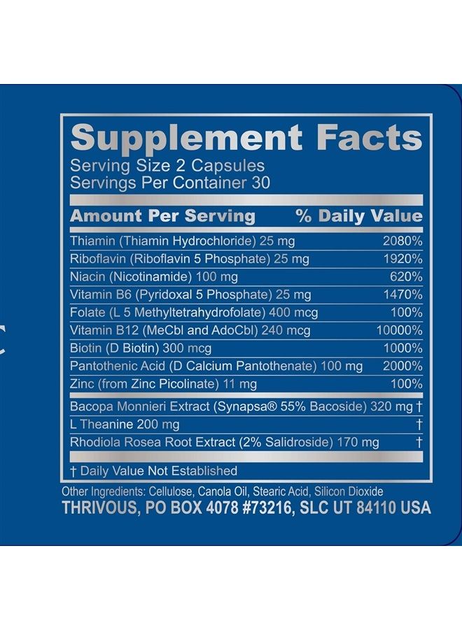 Thrivous Clarity - Enhance Brain Function, Memory, Focus & Mood - Advanced Natural Nootropic Supplement: Synapsa Bacopa, L Theanine, Rhodiola Rosea, Vitamin B Complex, Zinc Picolinate - 60 Capsules - Image 4