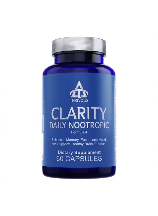 Thrivous Clarity - Enhance Brain Function, Memory, Focus & Mood - Advanced Natural Nootropic Supplement: Synapsa Bacopa, L Theanine, Rhodiola Rosea, Vitamin B Complex, Zinc Picolinate - 60 Capsules - Image 1