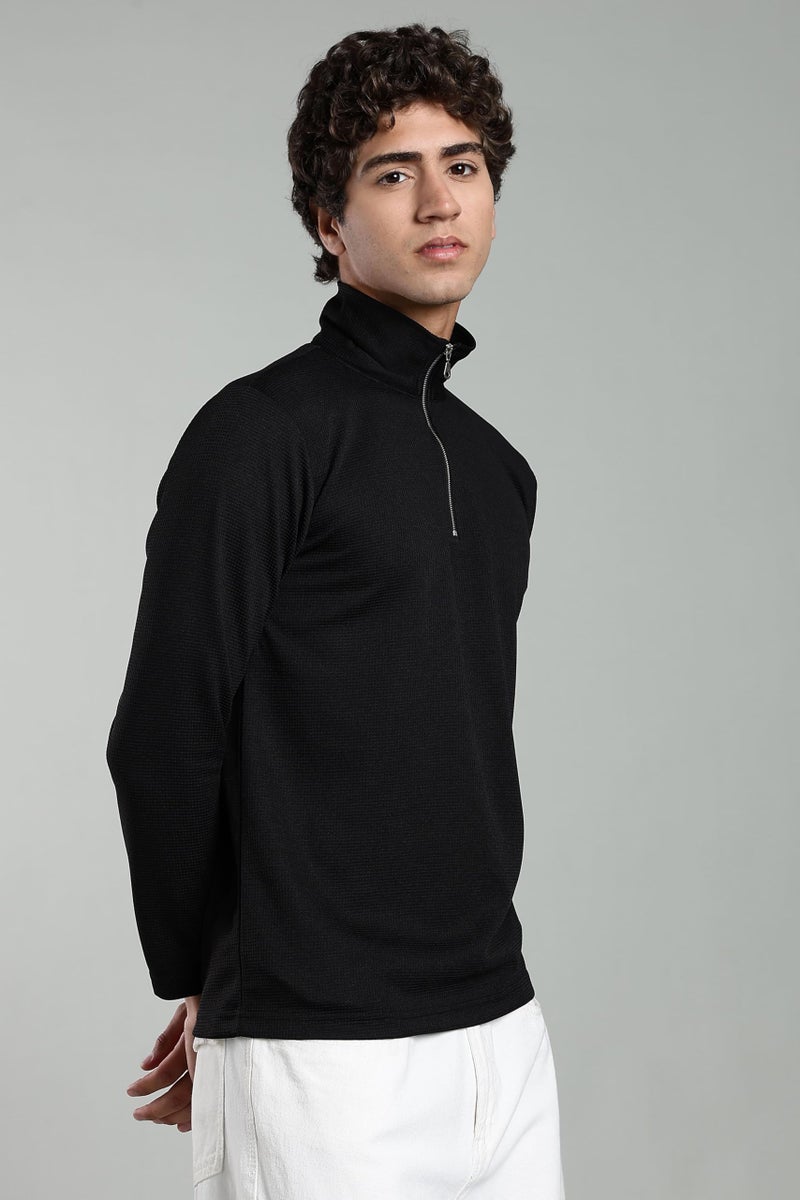 SWADESI STUFF Men's Classic Quarter-Zip Mock Neck T-Shirt, Full Sleeve, Polo Collar (in, Alpha, L, Regular, Black) - Image 5